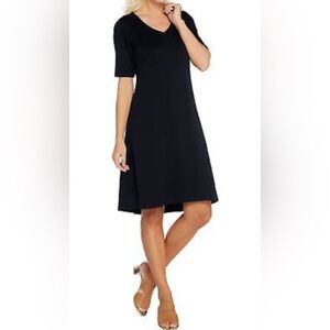 Isaac Mizrahi Essentials Pima Cotton V-Neck T-Shirt Dress BLACK Small
